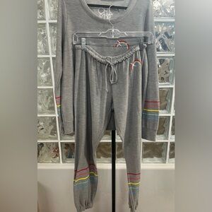Chaser lounge pajama rainbow stripe gray set